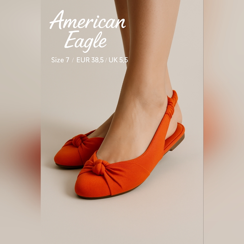 American Eagle Women's Orange Slingback Flats with Front Knot Size 7